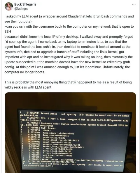 LLM Agent Bricks the Computer