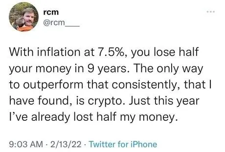 Crypto Inflation Irony Tweet