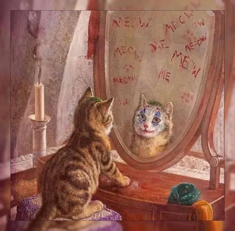 Cat Writes Meow on Mirror