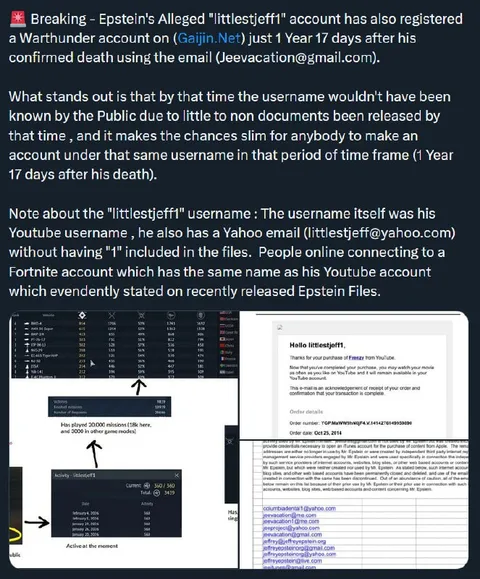 Epstein Account Registered After Death