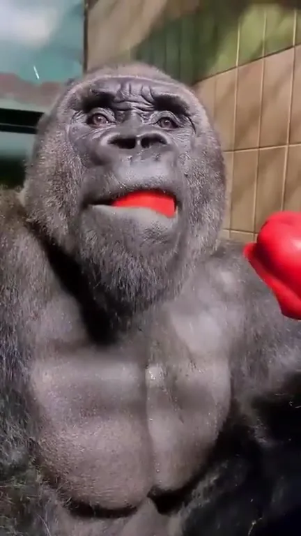 Горилла пробует перец