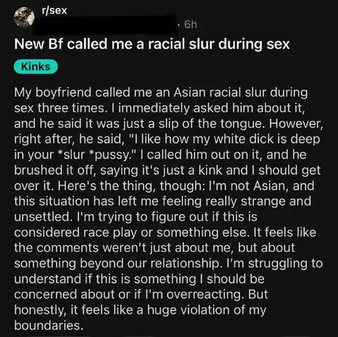 Racial Slur During Sex