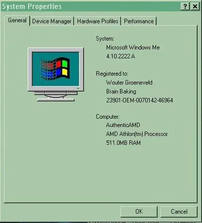 Windows Me System Properties