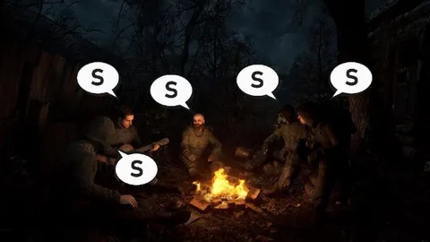 Люди у костра с буквой S