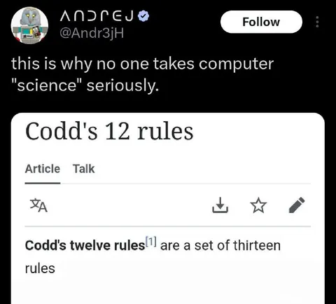 Codd's Twelve Rules Are Thirteen