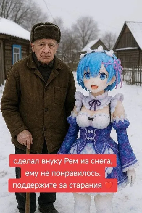 Дедушка сделал Рем из снега