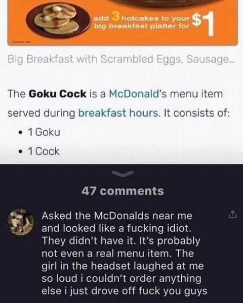 Goku Cock McDonald's Menu
