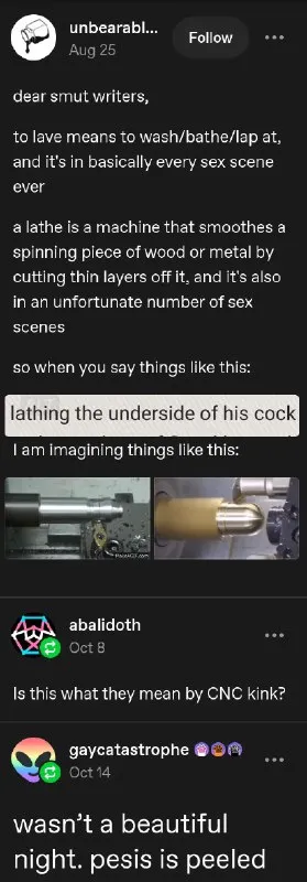 Lathe Misunderstanding in Smut Writing