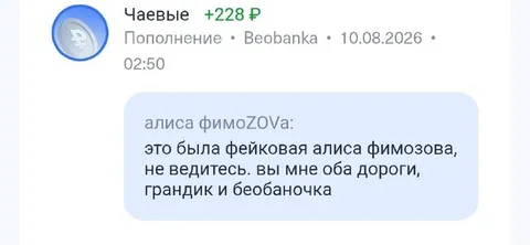 Фейковые чаевые от Алисы Фимозовой