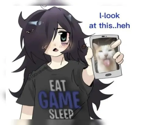 Anime Girl Shows Funny Cat