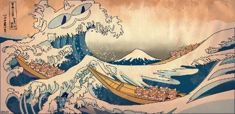 猫たちの神奈川沖浪裏