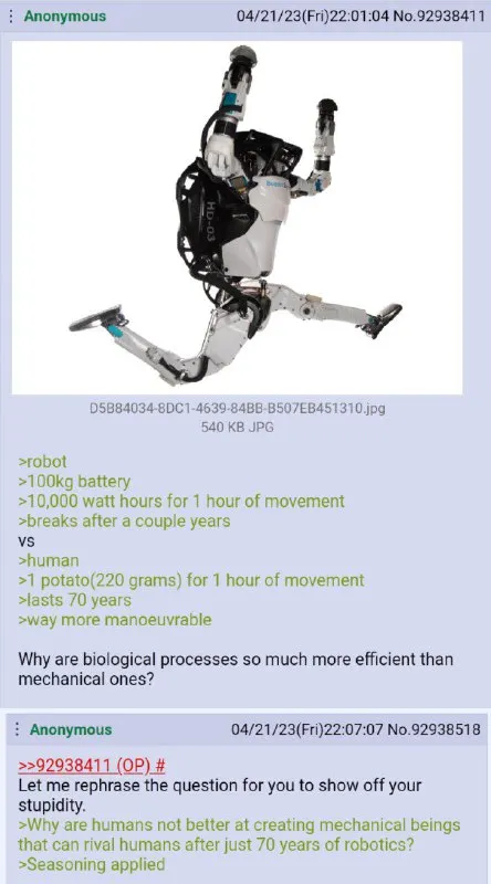 Robot Versus Human Efficiency