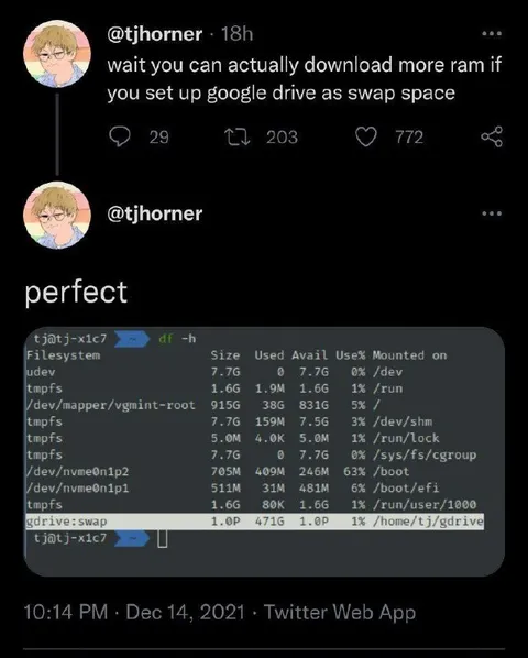 Google Drive as Swap Space