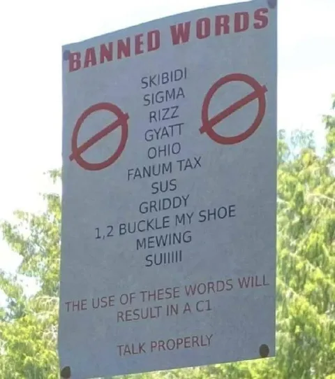 Gen Z Slang Banned Words Sign
