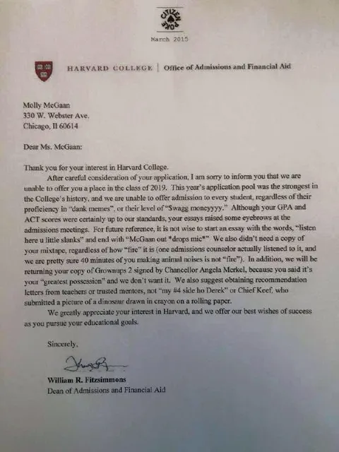Harvard Rejects the Meme Lord