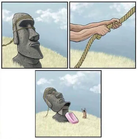 Moai head pulled away