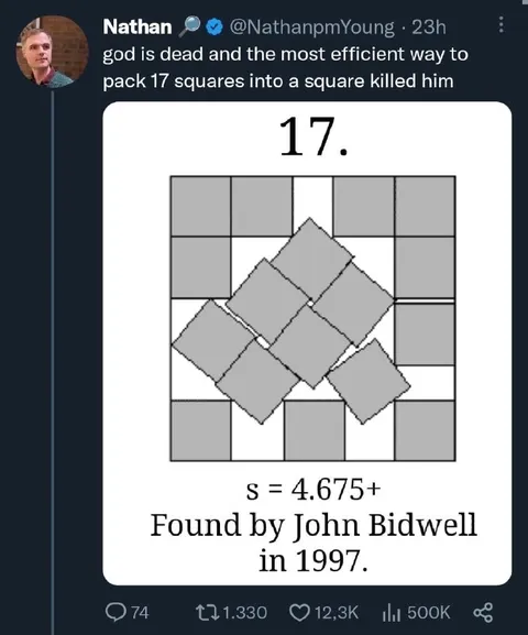 The Square Packing Puzzle Killed God