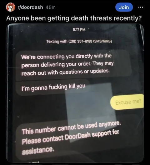 DoorDash Death Threat Text