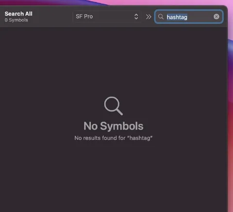No Symbols Found for Hashtag