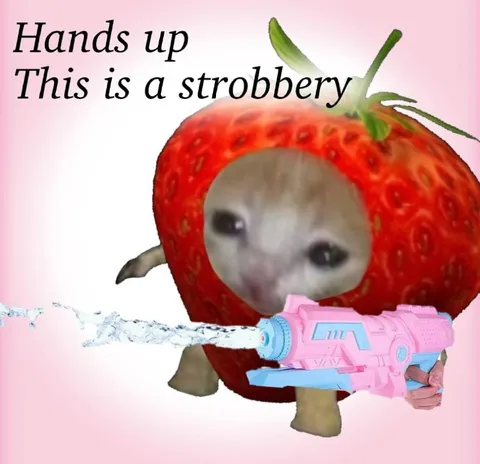 Hands Up Strawberry Cat