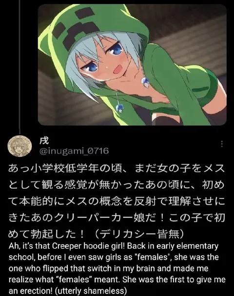 クリーパーカー娘で初めて勃起した