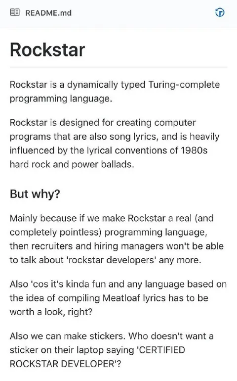 Rockstar Developer Programming Language