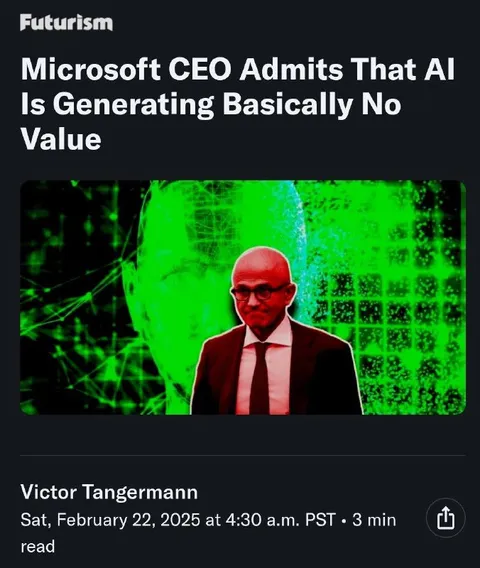 Microsoft CEO Admits AI Adds No Value