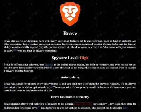Brave Spyware Level High