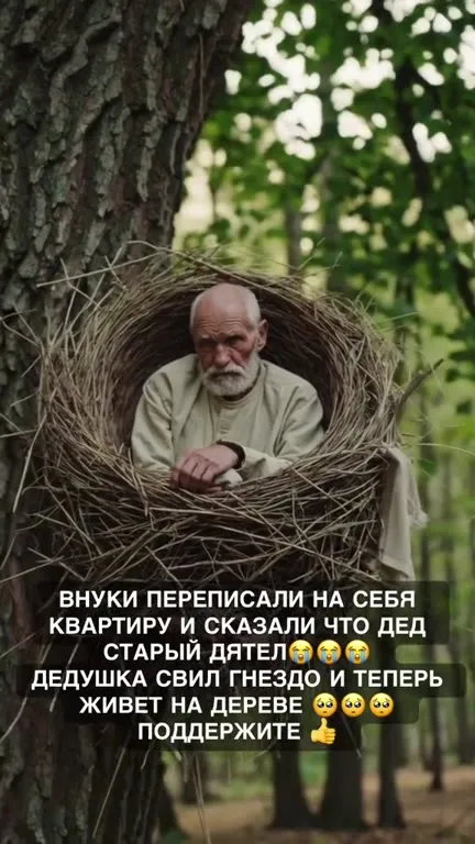 Дедушка свил гнездо на дереве