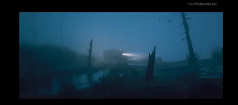 Туманный пейзаж с фарами