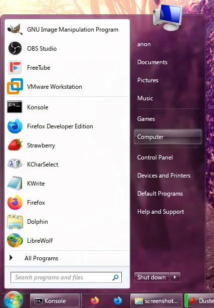 KDE Aero Windows Start Menu