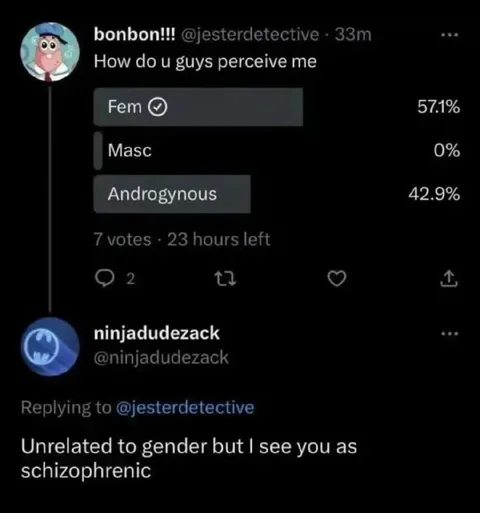 Unrelated to Gender Schizophrenic