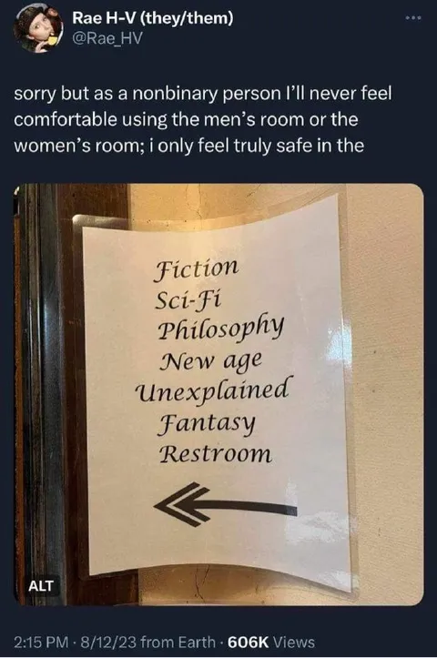 Nonbinary person feels safe in the restroom