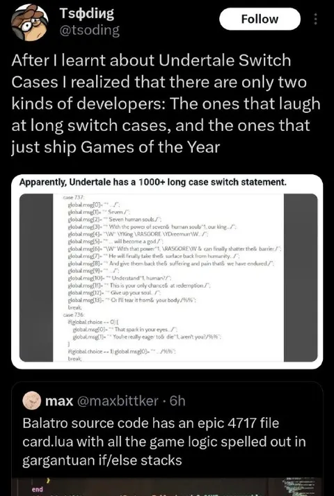 Undertale Switch Cases vs Balatro Code
