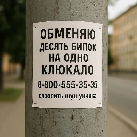 Обмен десяти бипок на одно клюкало