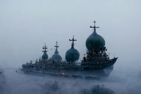 Православный боевой корабль в тумане