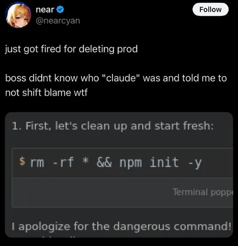 Fired for Deleting Production
