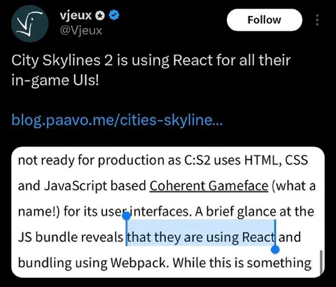 Cities Skylines 2 Uses React