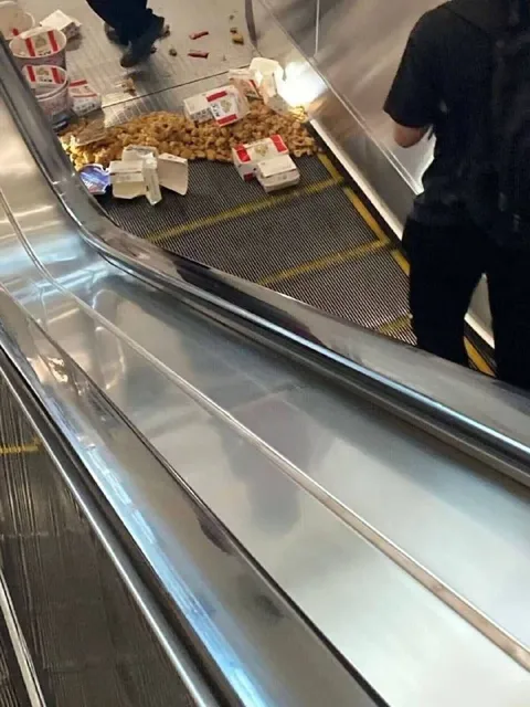 Еда рассыпалась на эскалаторе