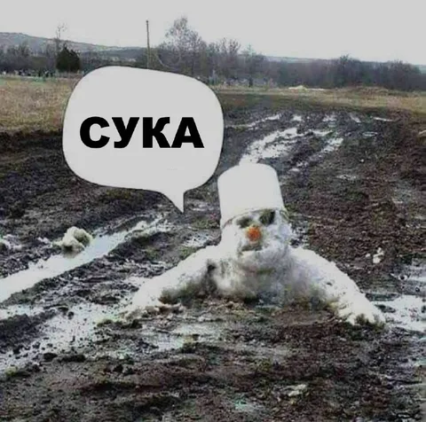 Снеговик в грязной луже