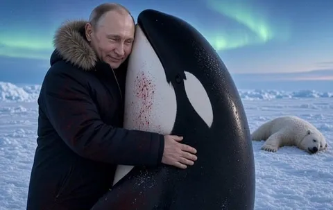 Путин обнимает косатку