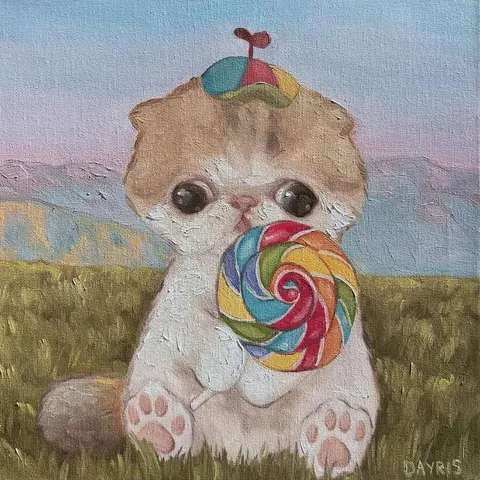 Котёнок с огромным леденцом