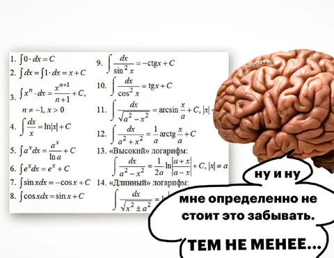 Мозг забыл формулы интегралов