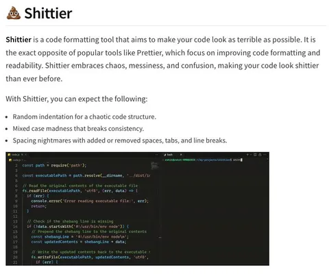 Shittier Code Formatting Tool