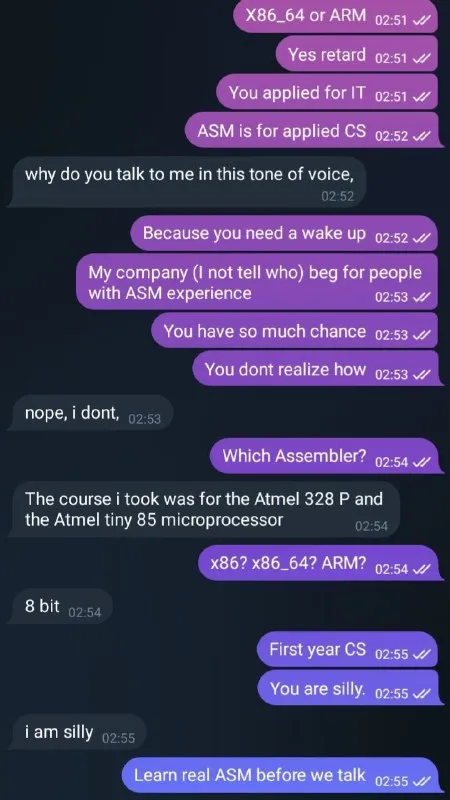 Assembly Snob Corrects Beginner