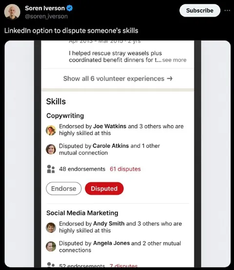 LinkedIn Skills Dispute Button