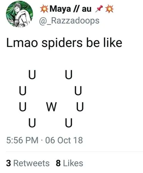 Lmao spiders be like U W U