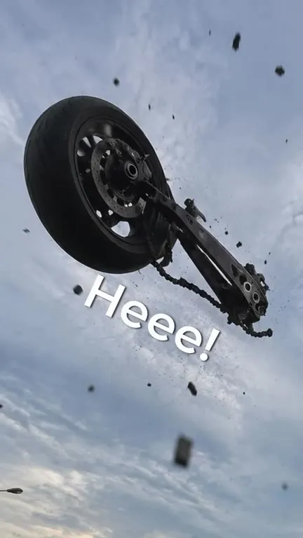 Heeee! Flying Motorcycle Wheel