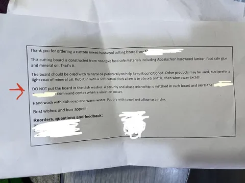 Cutting Board Dishwasher Warning