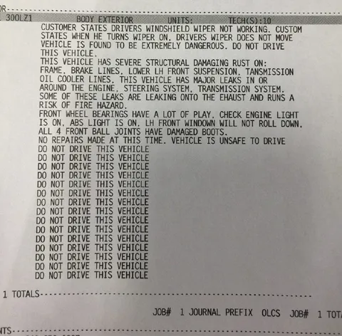 Mechanic Says Do Not Drive